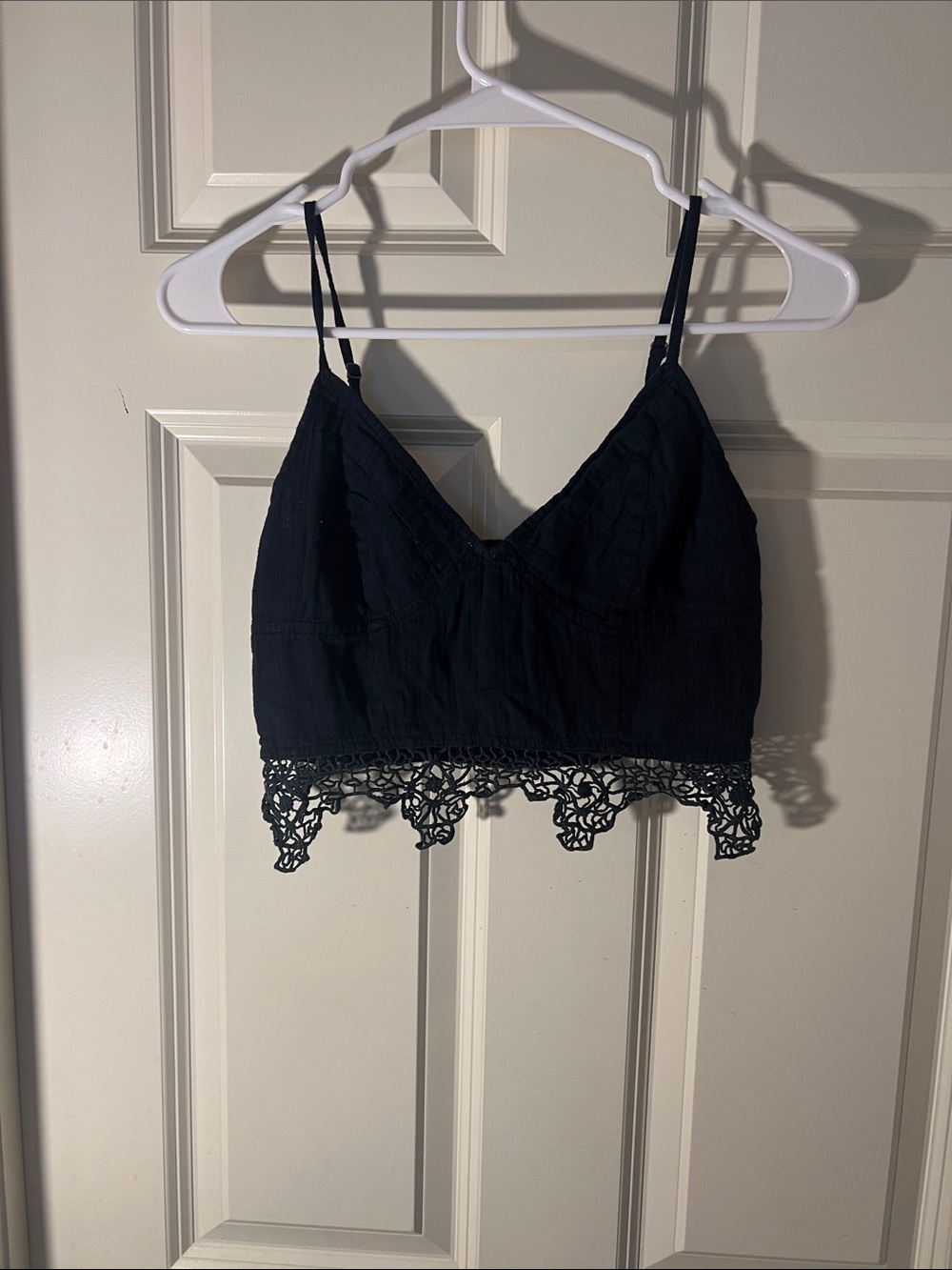 Lace-Hem Black Cropped Cami Top